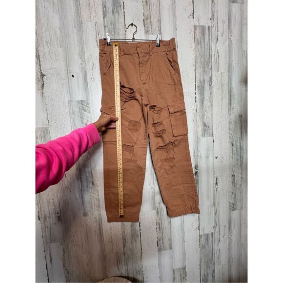 Forever 21 Brown Distressed Cargo Pants Women’s Size L Jogger Style Pockets - Picture 10 of 12